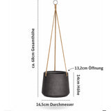 Hanging Patt Schwarz Blumenampel Größe M aus Fiberclay hängend
