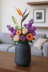 Mahir Black Washed Vase Schwarz aus Fiberclay – Rough-Look in Beton-Optik || Abgebildete Größe: M