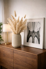Mahir Grey Washed Vase Grau mit Trockenblumen || Abgebildete Größe: M