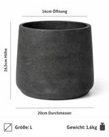 4x Patt Black Washed Pflanzkübel Schwarz aus Fiberclay in Beton-Optik