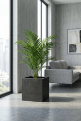 Block Pflanzkübel Midnight Schwarz aus Fiberstone Granite – im Lifestyle-Setting