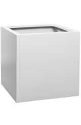 Block Pflanzkübel Matt Weiß aus Fiberstone – Seitenansicht