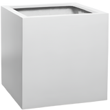 Block Pflanzkübel Matt Weiß aus Fiberstone – Seitenansicht