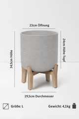 Charlie Grau Feet Low Pflanzkübel aus robusten Fiberclay auf niedrigem Holzgestell [v=l]