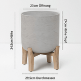 Charlie Grau Feet Low Pflanzkübel aus robusten Fiberclay auf niedrigem Holzgestell [v=l]