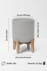 Charlie Grau Feet Low Pflanzkübel aus robusten Fiberclay auf niedrigem Holzgestell [v=xxl]