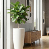 Dax Pflanzkübel Matt Weiß aus Fiberstone – konisch-hoher Kübel im Lifestyle-Setting