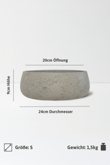 Eileen Grey Washed Pflanzschale – Maßzeichnung Größe S [v=S|ø24|ö20|h9]