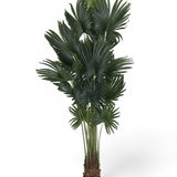 Finestgreen künstliche Palme, 220cm hoch, mit biegbaren dunkelgrünen Wedeln in schwarzem Topf. [mc]