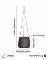 Hanging Patt Schwarz Blumenampel Größe L aus Fiberclay hängend