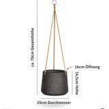 Hanging Patt Schwarz Blumenampel Größe L aus Fiberclay hängend