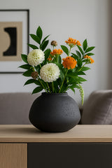 Imara Black Washed Vase Schwarz aus Fiberclay – Rough-Look in Beton-Optik || Abgebildete Größe: L