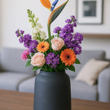 Mahir Black Washed Vase Schwarz aus Fiberclay – Rough-Look in Beton-Optik || Abgebildete Größe: M