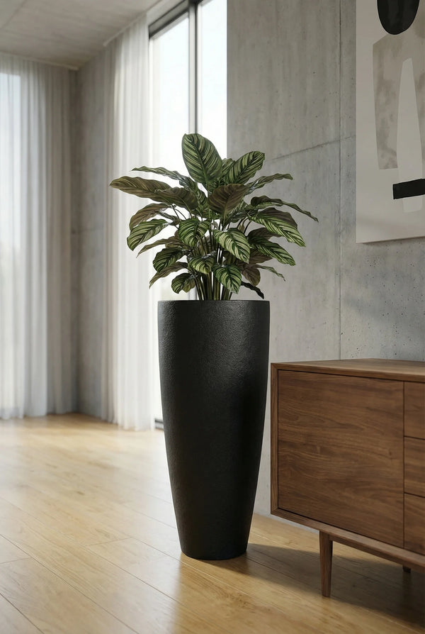 Bodenvase Dax Schwarz in Granit-Optik mit Zwischenboden