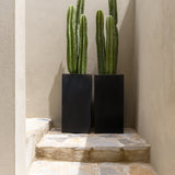 Bouvy Pflanzkübel Schwarz aus Fiberstone – runder Kübel im Lifestyle-Setting